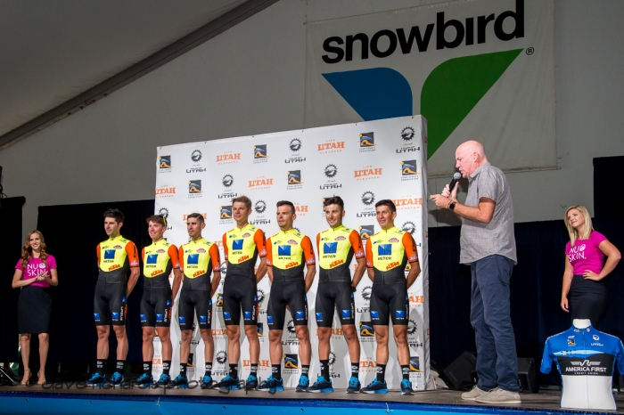 Neri Sottoli Selle Italia KYM riders. Team Presentation at Snowbird, 2019 LHM Tour of Utah (Photo by Dave Richards, daverphoto.com)