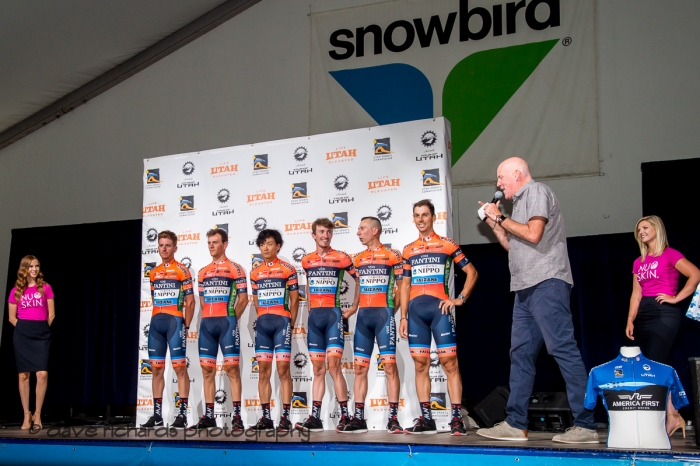 Nippo-Vini Fantini-Faizane riders. Team Presentation at Snowbird, 2019 LHM Tour of Utah (Photo by Dave Richards, daverphoto.com)