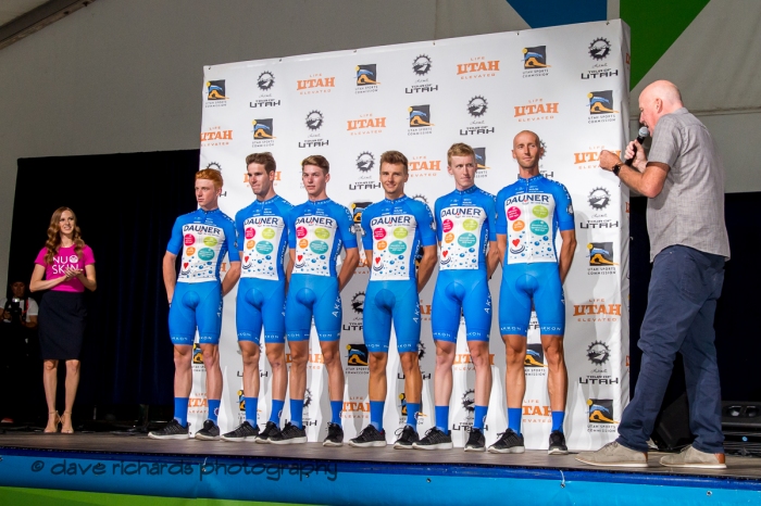 Team Dauner|Akkon riders. Team Presentation at Snowbird, 2019 LHM Tour of Utah (Photo by Dave Richards, daverphoto.com)