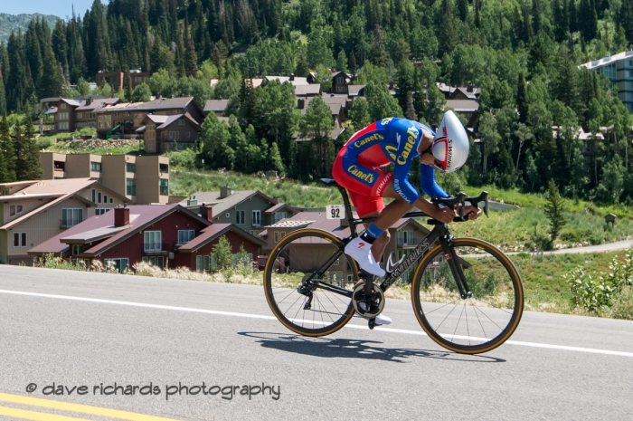 FerenSantos Moreno (Canel's Specialized) has his head down and looking for speed. Prologue at Snowbird, 2019 LHM Tour of Utah (Photo by Dave Richards, daverphoto.com)