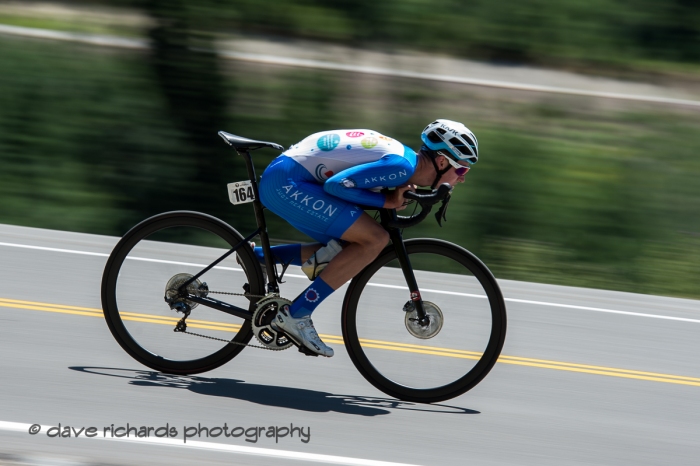 Dominik Bauer (Team Dauner|Akkon) is full on aero at speed down the descent during the Prologue at Snowbird, 2019 LHM Tour of Utah (Photo by Dave Richards, daverphoto.com)