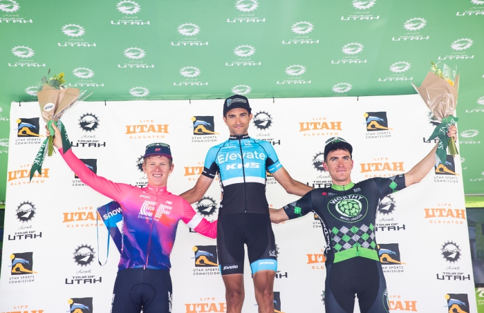 Today's podium: 1st James Piccoli (Elevate-KHS), 2nd Lawson Craddock (EF Education First) and 3rd Serghei Tvetcov (Worthy Pro Cycling) Photo Cathy Fegan-Kim