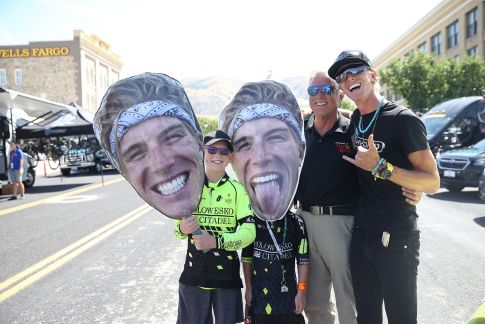 TJ Eisenhart (Araphoe-Hincapie p/b BMC) and family. Stage 2, 2019 Tour of Utah. Photo by Cathy Fegan-Kim