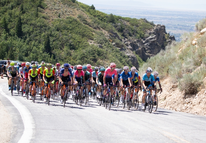 Keeping a steady tempo. The riders still have a long day ahead of them. Stage 2, 2019 Tour of Utah. Photo by Cathy Fegan-Kim