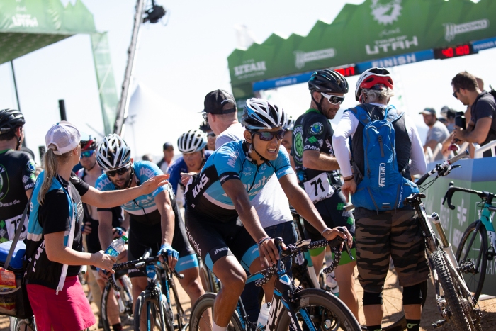 It's a little hectic just a few meters past the finish line. Stage 2, 2019 Tour of Utah. Photo by Cathy Fegan-Kim