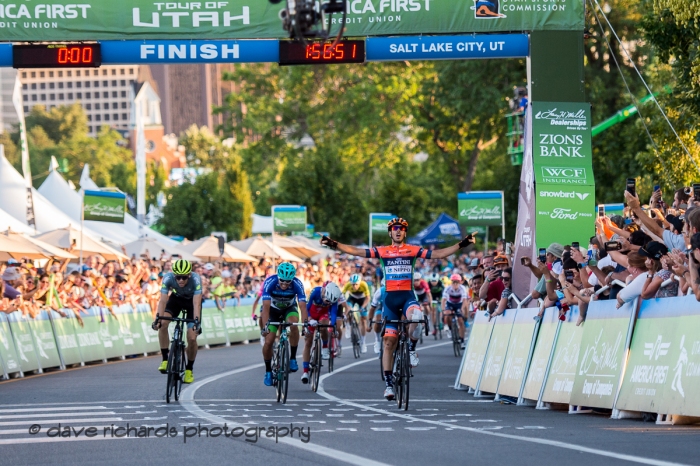 Marco Canola (NIPPO-Vini Fantini-FaizanèS) takes the sprint to win Stage 4 - Salt Lake City Circuit Race, 2019 LHM Tour of Utah (Photo by Dave Richards, daverphoto.com)