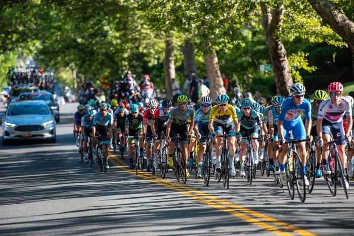 Utahn T.J. Eisenhart (Arapahoe-Hincapie p/b BMC) hanging close to race leader Ben Hermans (Israel Cycling Academy) early on Stage 4, 2019 Tour of Utah. Photo by Steven L. Sheffield