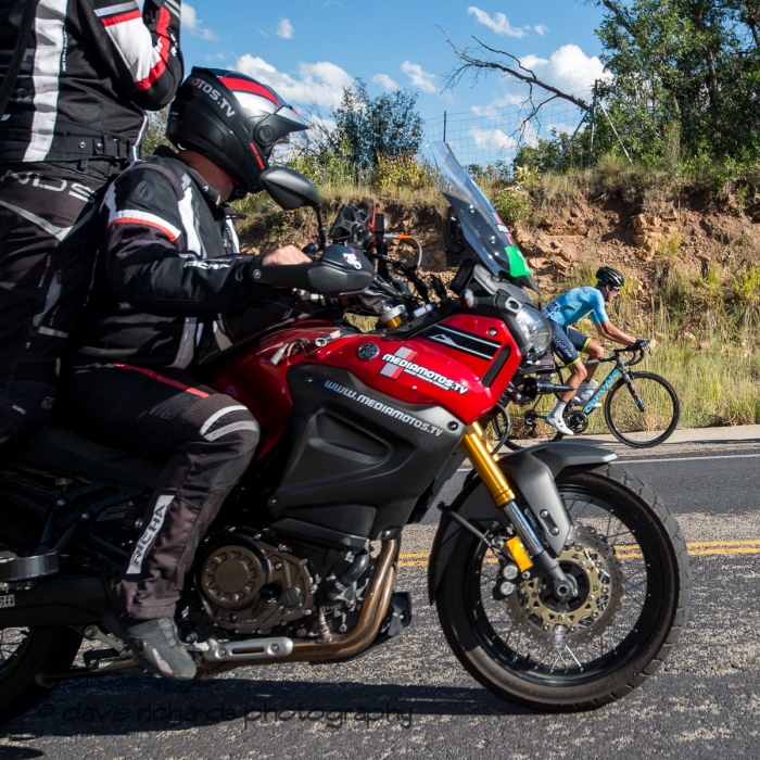 TV moto stays close to the riders in order to broadcast all of the action. Stage 5 - Canyons Village Park City Mountain Resort, 2019 LHM Tour of Utah (Photo by Dave Richards, daverphoto.com)