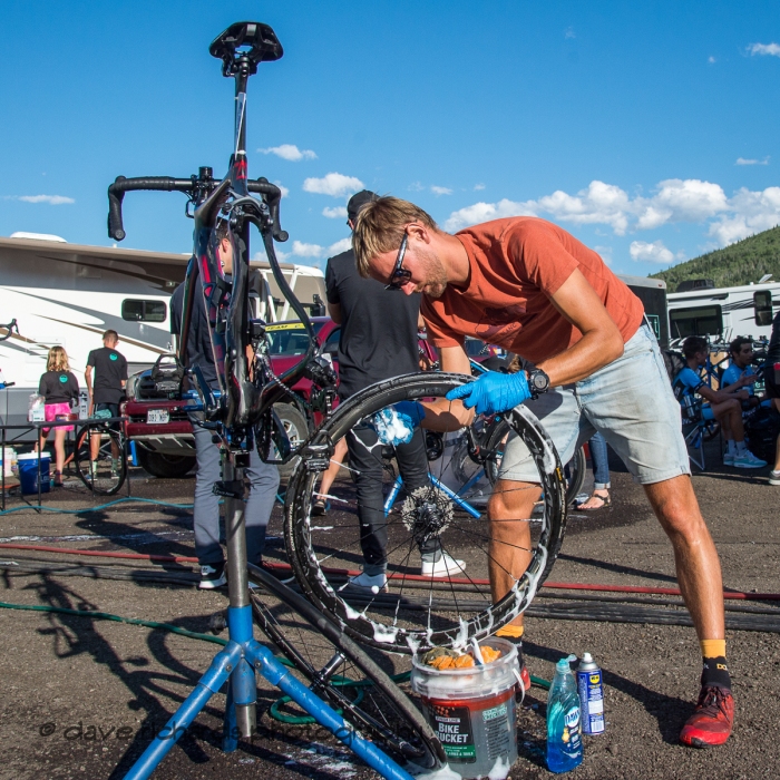 After everyone has come and gone, the sounds and sights fade to silence, the team mechanics work continues to get the bikes ready for the next day's efforts. Stage 5 - Canyons Village Park City Mountain Resort, 2019 LHM Tour of Utah (Photo by Dave Richards, daverphoto.com)