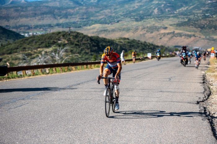 Marco Canola (NIPPO-Vini Fantini-Faizanè) just about to crest the KOM at Olympic Park. Stage 5, 2019 Tour of Utah. Photo by Steven L. Sheffield