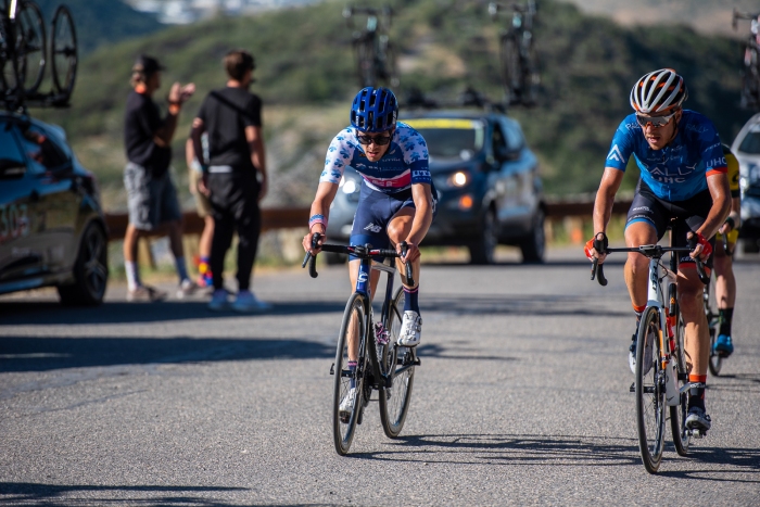 Alex Howes (EF Education First) and Rob Britton (Rally UHC Cycling) at Olympic Park. Stage 5, 2019 Tour of Utah. Photo by Steven L. Sheffield