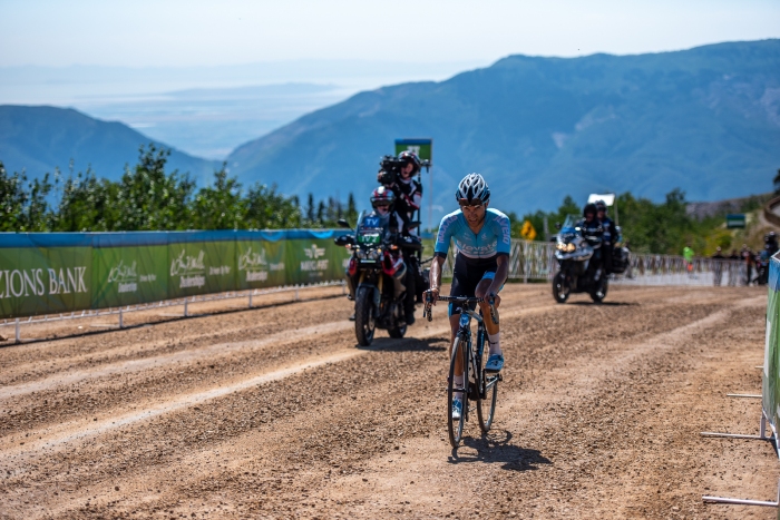 James Piccoli (Elevate KHS) shows his strength at altitude, finishing second at Powder Mountain. Stage 2, 2019 Tour of Utah. Photo by Steven L. Sheffield