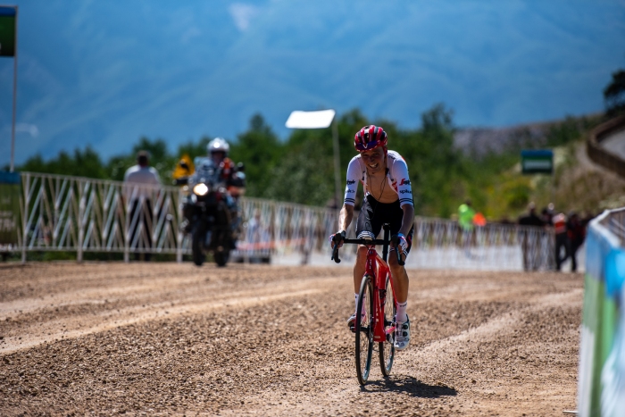 Niklas Eg (Trek Segafredo) finishes 3rd on Powder Mountain. Stage 2, 2019 Tour of Utah. Photo by Steven L. Sheffield