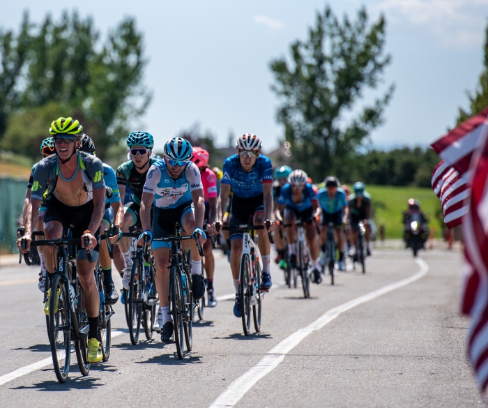 TJ Eisenhart (Arapahoe-Hincapie p/b BMC) sits in the peloton with 2 laps of the finishing circuit to go. Stage 3, 2019 Tour of Utah. Photo by Steven L. Sheffield