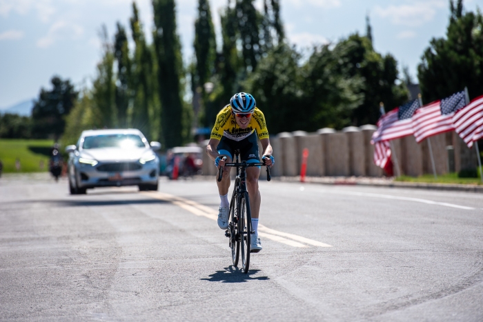 Ben Hermans (Israel Cycling Academy) attacks on the final climb of Eagle Ridge to take his second consecutive stage win. Stage 3, 2019 Tour of Utah. Photo by Steven L. Sheffield