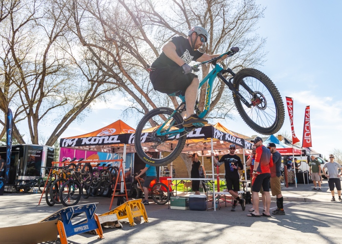 Over the Edge Hurricane bike tech, Eddie Staton, getting a little air at the festival venue. Photo by John Shafer, Photo-John.net