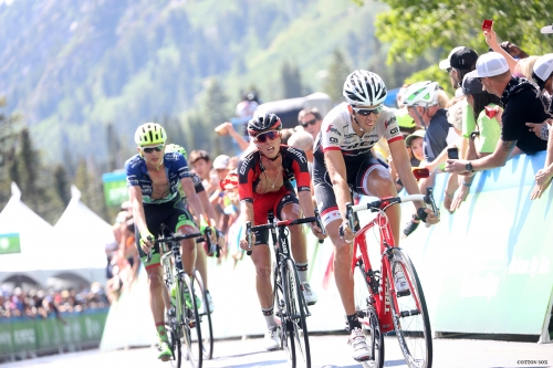 TJ Eisenhart (middle) finishes Stage 6 of the 2016 Tour of Utah, photo by Cathy Fegan-Kim, cottonsoxphotography.com