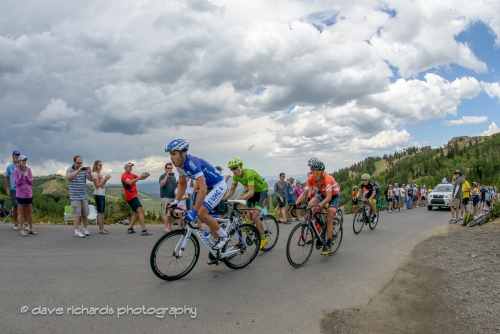 Storm clouds threathen rain as the leaders pass over the Guardsman's summit. Stage 6, 2016 Tour of Utah. Photo by Dave Richards, daverphoto.com