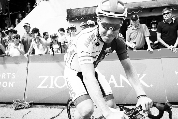 A smile from Tanner Putt before Stage 7 of the 2016 Tour of Utah. Photo by Catherine Fegan-Kim, cottonsoxphotography.com