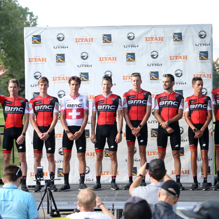 BMC comes from Switzerland for the Tour of Utah. The rider in white is Swiss road race champion Silvan Dillier. Photo: Catherine Fegan-Kim