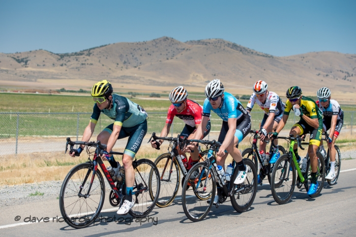 Early breakaway  drillin' it on the Mona Road south of Santaquin, Utah. Stage 2, 2018 LHM Tour of Utah cycling race (Photo by Dave Richards, daverphoto.com)