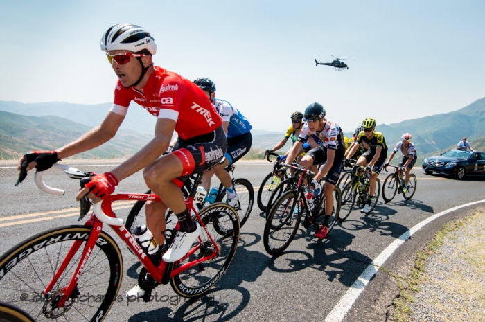 Riders deep in the pain cave on the steep slopes of Mount Nebo. Stage 2, 2018 LHM Tour of Utah cycling race (Photo by Dave Richards, daverphoto.com)