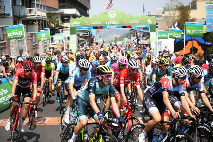 Neutral laps on Main Street, Park City. 2018 Tour of Utah Stage 6, August 12, 2018, Park City, Utah. Photo by Cathy Fegan-Kim, cottonsoxphotography.net