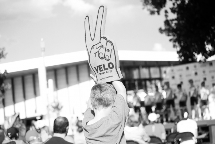 A young cycling fan at the Team Presentation. 2018 Tour of Utah Team Presentation, August 4, 2018, Cedar City, Utah. Photo by Cathy Fegan-Kim, cottonsoxphotography.net