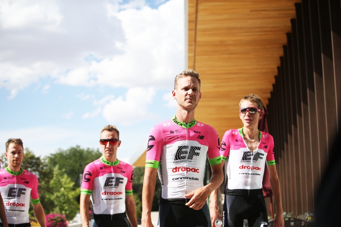 Team EF Education First-Drapac P/B Cannondale. 2018 Tour of Utah Team Presentation, August 4, 2018, Cedar City, Utah. Photo by Cathy Fegan-Kim, cottonsoxphotography.net