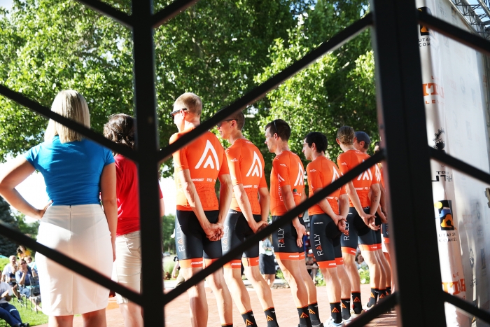 Defending Team: Rally Cycling. 2018 Tour of Utah Team Presentation, August 4, 2018, Cedar City, Utah. Photo by Cathy Fegan-Kim, cottonsoxphotography.net