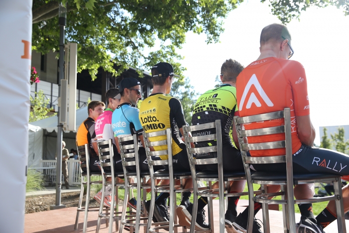 Tour of Utah 2018 Team Presentation panel discussion. August 4, 2018, Cedar City, Utah. Photo by Cathy Fegan-Kim, cottonsoxphotography.net