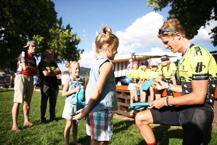 Mini fans. 2018 Tour of Utah Team Presentation, August 4, 2018, Cedar City, Utah. Photo by Cathy Fegan-Kim, cottonsoxphotography.net