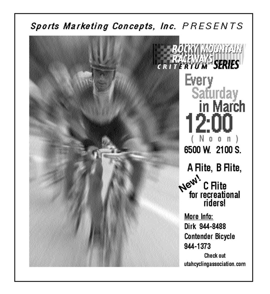 Ad for the 2001 Rocky Mountain Raceways Criterium Series.