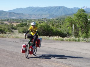 Angie Vincent as she is getting ready to tackle the final steep and hard 1.5 mile uphill gravel section to Guardsman Pass.