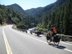 Geoff riding up the North Fork of the Yuba toward Downieville.