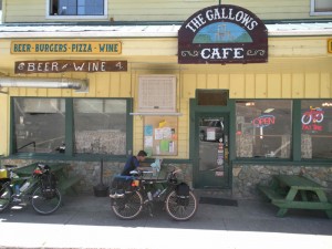 Pouring over maps while we wait for Pizza at the Gallows Café.