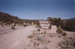 Cyclists enter the Dixie National Forest