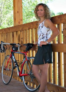 Paula is wearing Terry women's specific bike clothing.