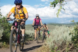 Riders on the trail during a White Pine Team Sugar Women's ride.