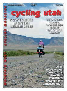 Cycling Utah's May 2013 Cover: Cover: John Roberson heading east across Tule Valley in the west desert of Utah, towards the House Range.  In the distance the road leads into Marjum Canyon and the pass beyond. See the story on page 42. Photo: John Roberson