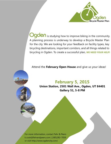 Ogden will hold an open house for the upcoming Bicycle Master Plan on February 5, 2015 from 5-8 pm at Gallery 51 in Ogden.