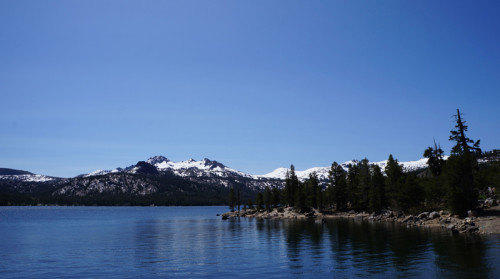 Snowy peaks over Caples Lake.