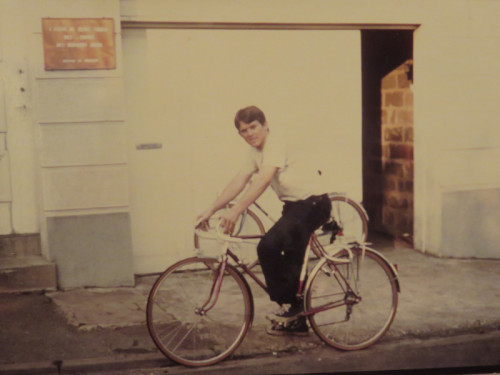 Mormon mIssionary in France on Peugeot bicycle circa 1970s