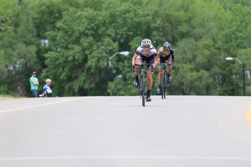 Mindy McCutcheon beat Breanne Nalder in a two-up sprint to take the wom- en's Pro/1/2/3 win in the 2015 Sugarhouse Criterium. Photo by Dave Iltis