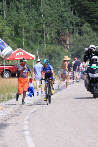 Tom Danielson crushing it on the Powder Mountain climb in the 2014 Tour of Utah. Photo by Dave Ilits