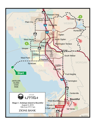 Map - Stage 3 - 2015 Tour of Utah - Antelope Island to Bountiful