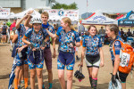 Some of the Flying Monkey Team having fun after a race: (left to right) Parker Hale,  Maya Harris, Ethan Osness, Rylee Slater, Camryn Christensen, Zoe Price.