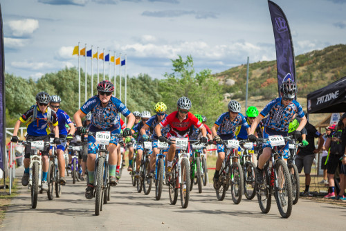 The Flying Monkeys race of the start at Soldier Hollow. the start line up from front left to right: Mason Miller plate 9510, TeeJay Jones 9511, Ian Baron 9509, Carson Macdonald 9512, Chance Williamson 9535, Jacob Butterfield 9534 Other riders (not shown) include Jonah Stoddard plate 9513 and Cameron Wright 9543 Photo by Amy Osness