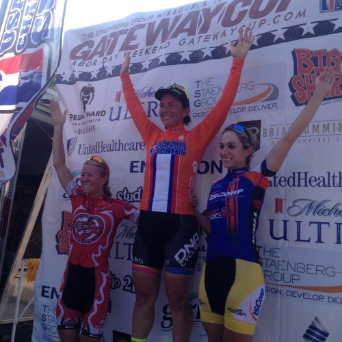 Utah's Tiffany Pezzulo won the overall USA Crits title. Another Utah rider, Tina Pic (in red) took 3rd overall. Photo by Devon Alvarez