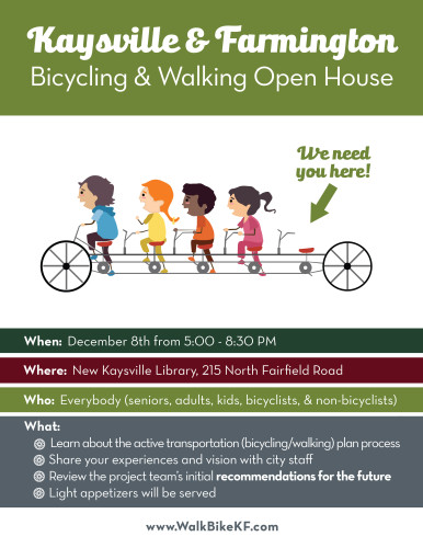 Kaysville and Farmington Bicycle Master Plan Open House to be held on December 8, 2015.